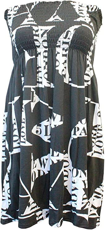 New Womens Ladies Sheering Top Strapless Bandeau Dress Top Jersey Ladies Plus Size Boobtube Top Dress UK 16-22