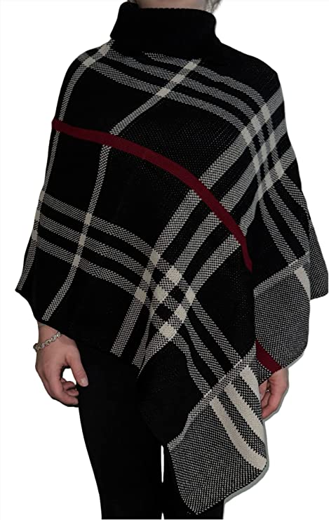 LUXE DIVA Women's Check Cape Wrap Poncho
